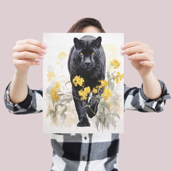 Watercolor Black Jaguar Wall Art Print Unframed - Majestic Jungle Elegance - Picture 4 of 6